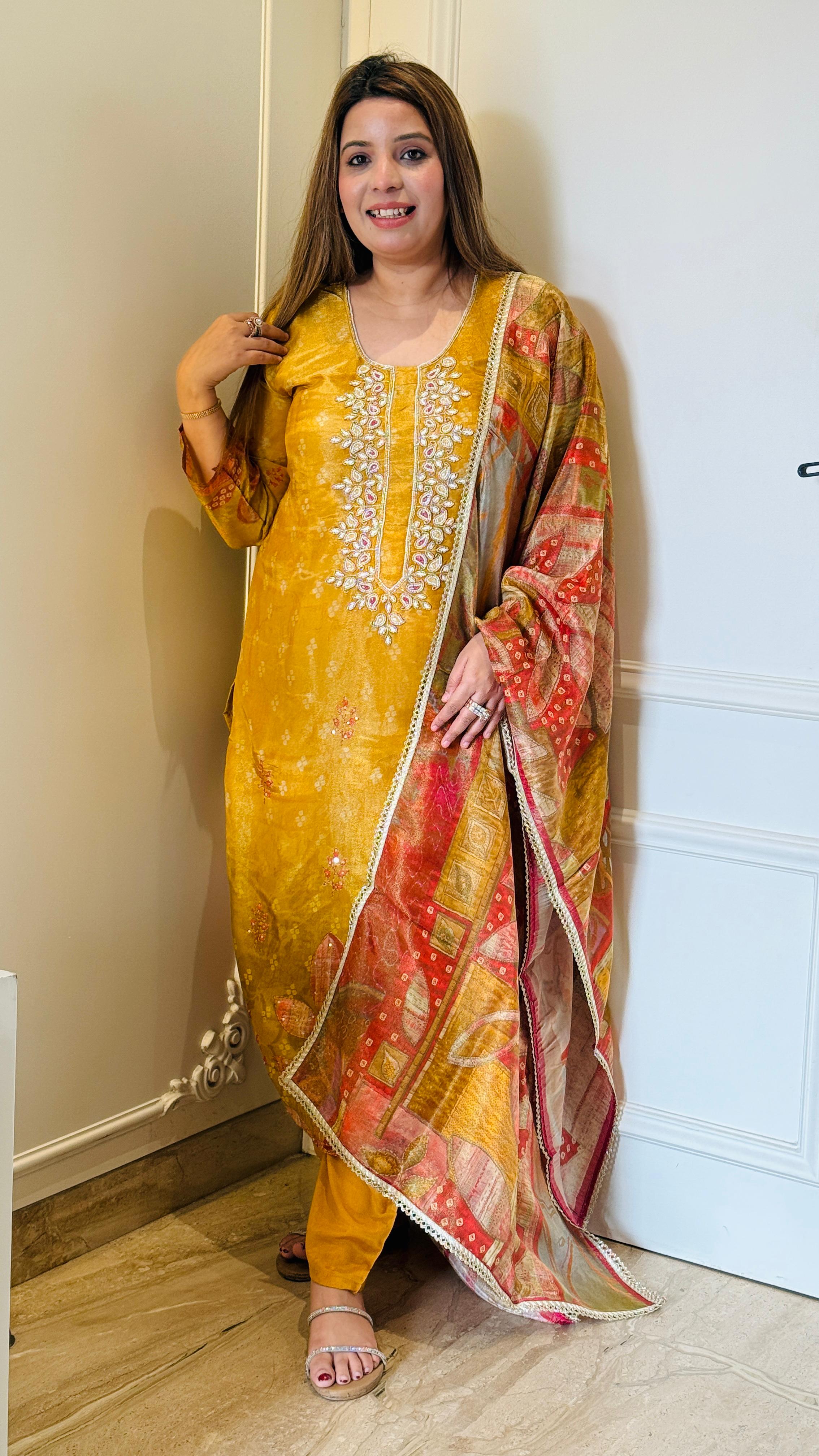Yellow & Blue Two Stone Shimmer Suit Set